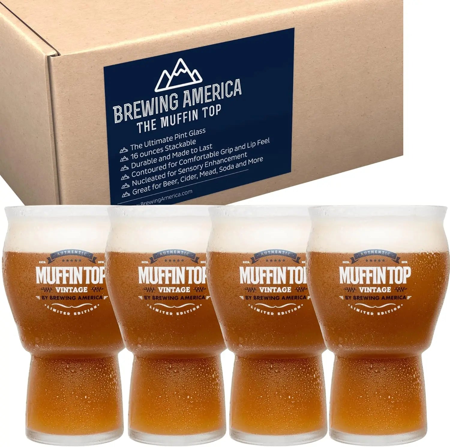 Stackable Craft Pint Beer Glasses Set of 4