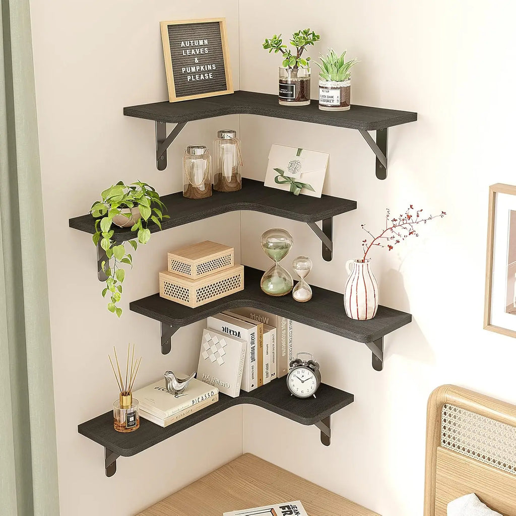 Rustic Wood Corner Shelves Set of 5