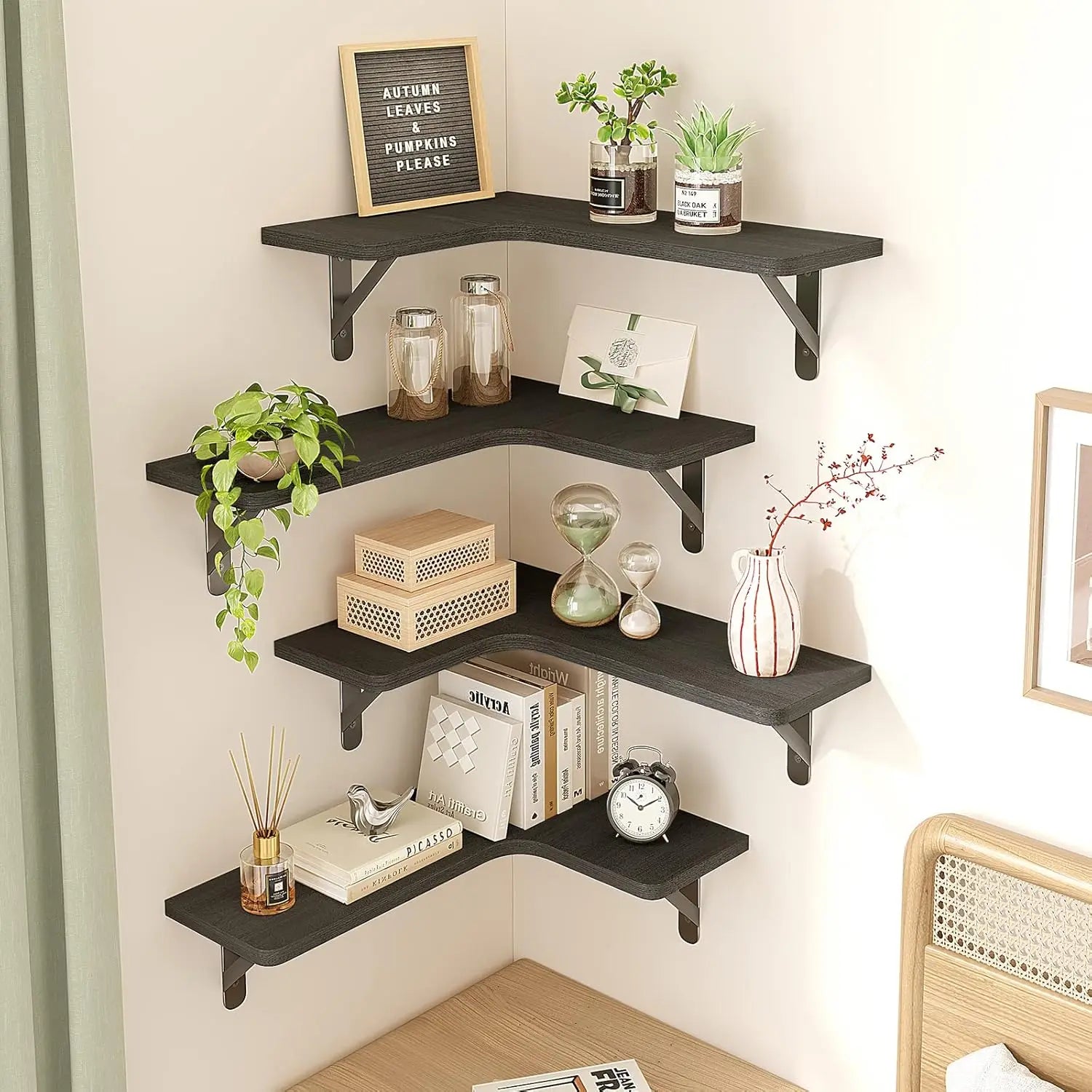 Rustic Wood Corner Shelves Set of 5