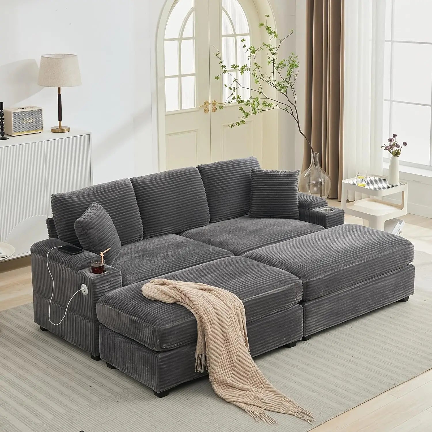 Oversized Double Chaise Lounge with Ottomans