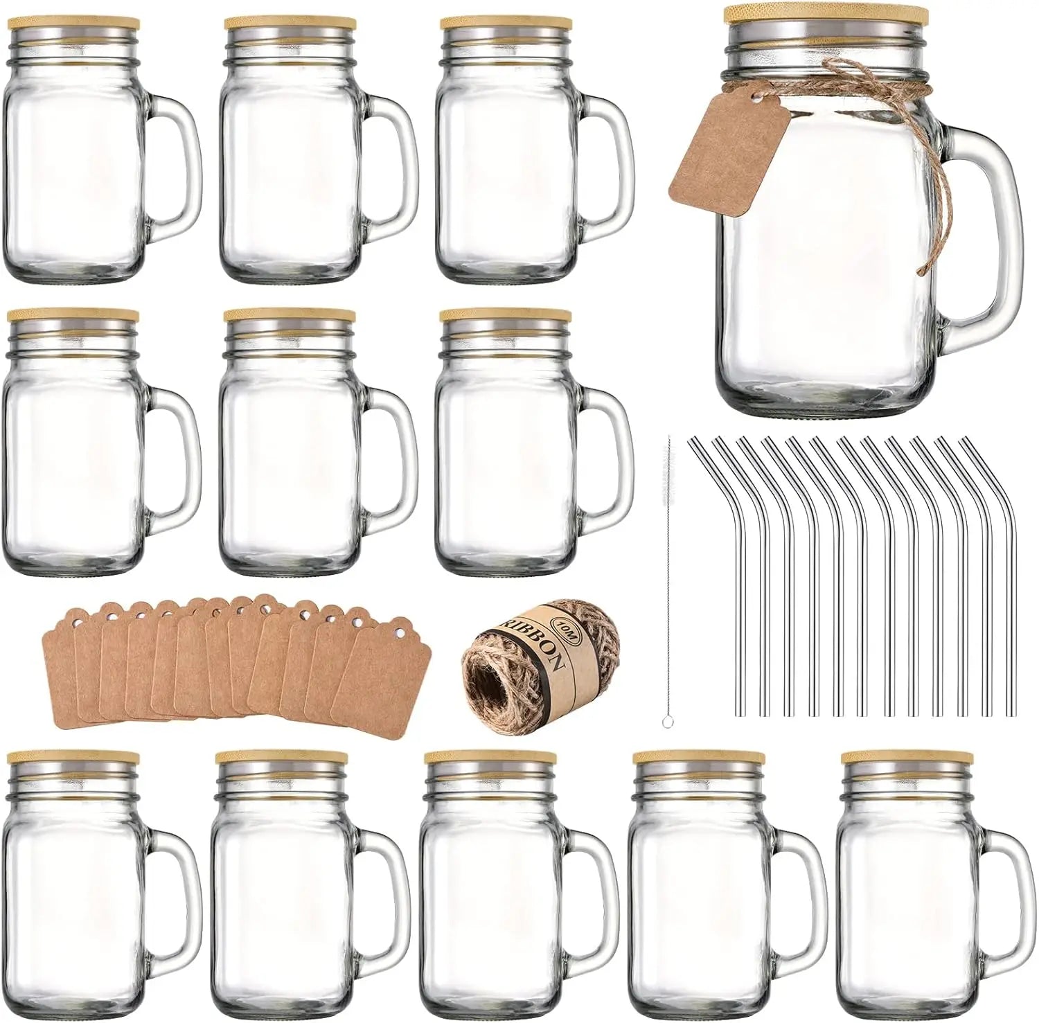 Mason Jars with Handle, Set of 12