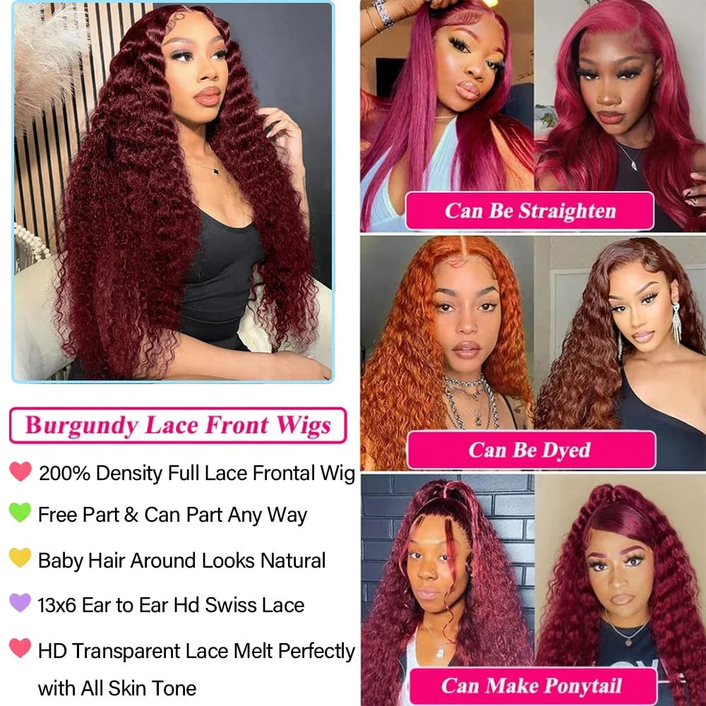 Deep Wave 99J Burgundy 13x6 Lace Front