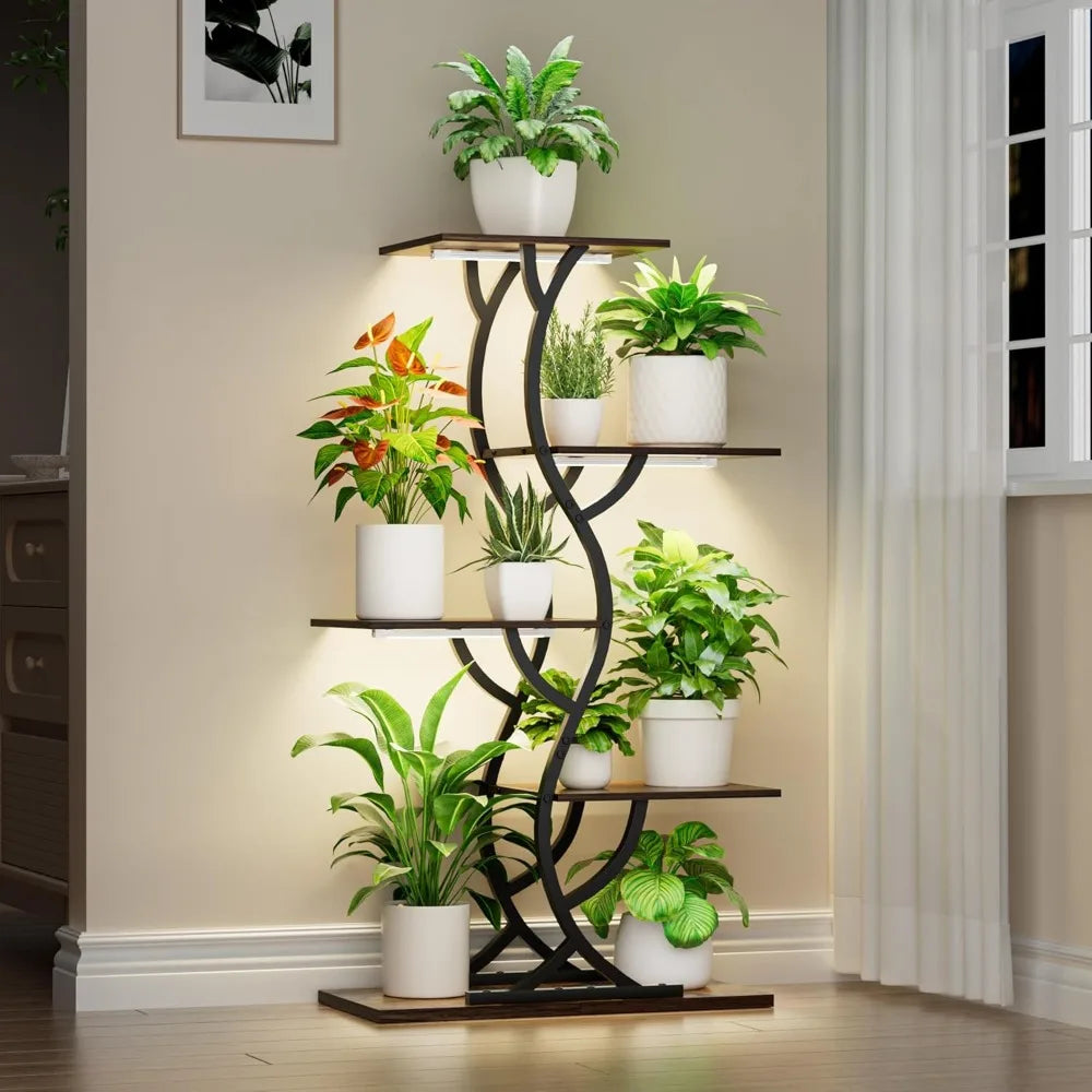 44" Tall Corner Plant Stand with Grow Lights