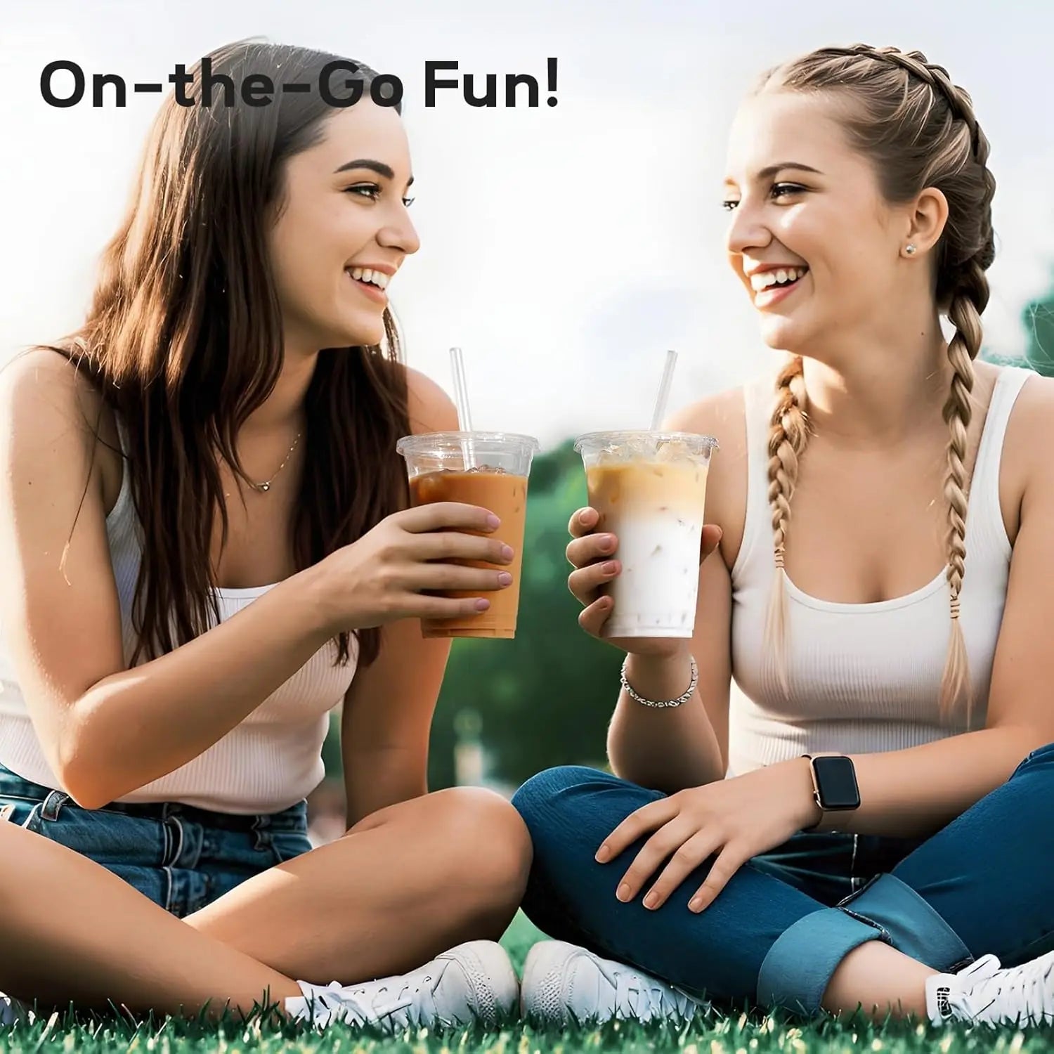 Disposable Clear Plastic Cups w/ Lids & Straws