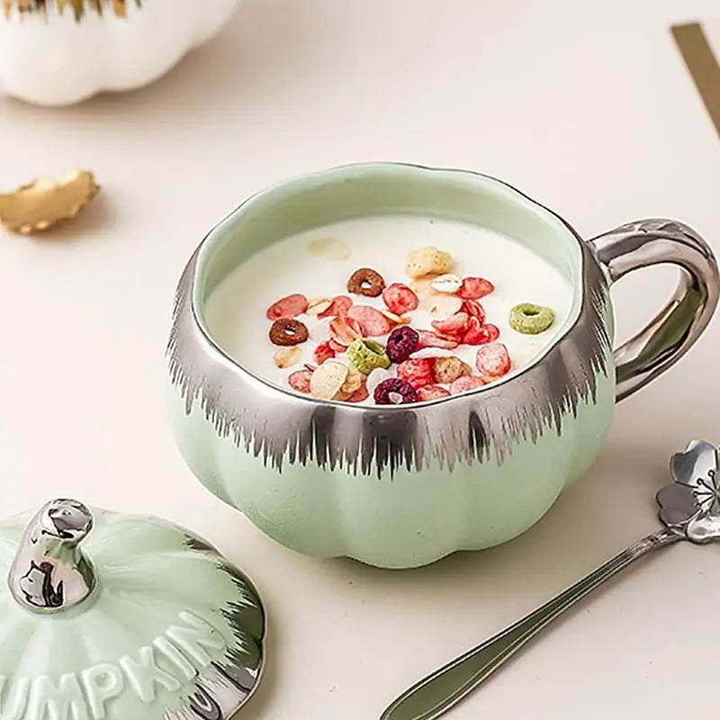 Creative Ceramic Cup With Spoon Soup Mug With Lid