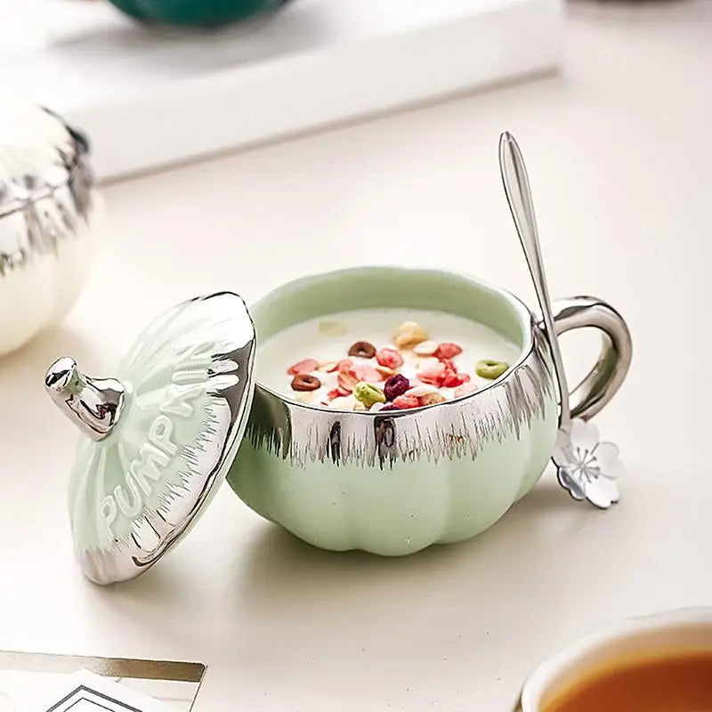 Creative Ceramic Cup With Spoon Soup Mug With Lid