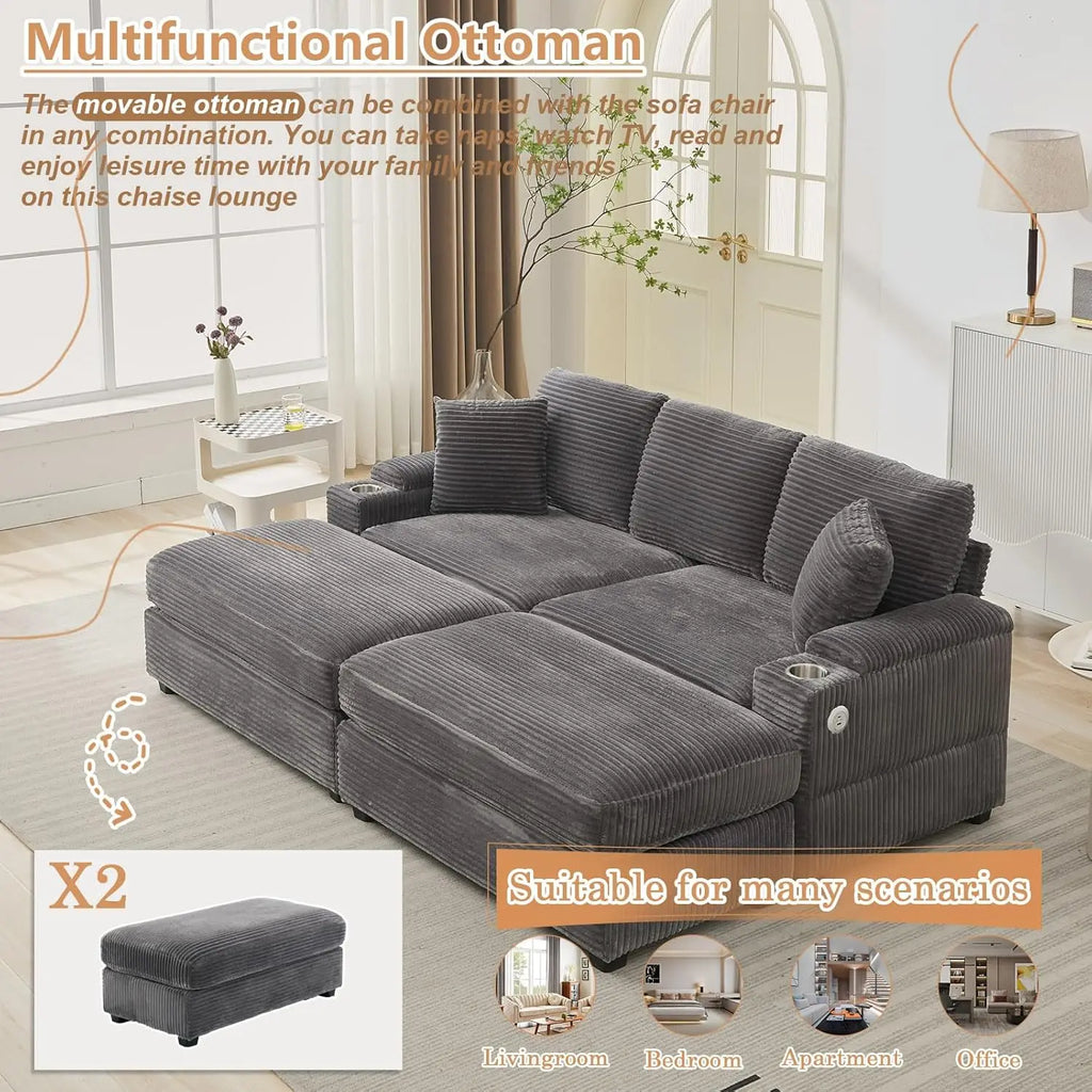 Oversized Double Chaise Lounge with Ottomans