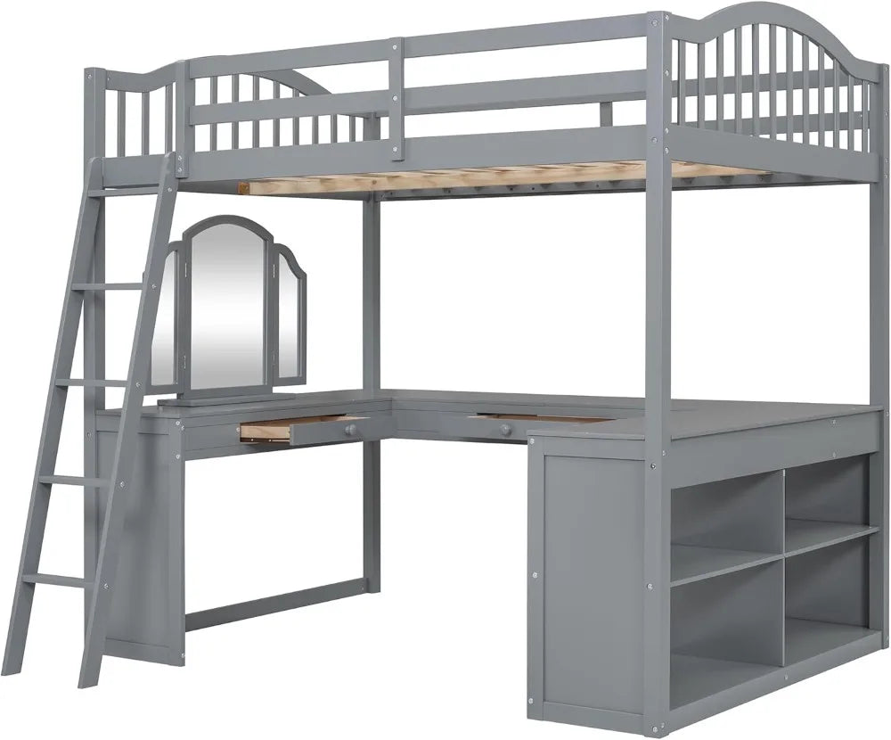 Full Size Loft Bed with U-Shaped Desk