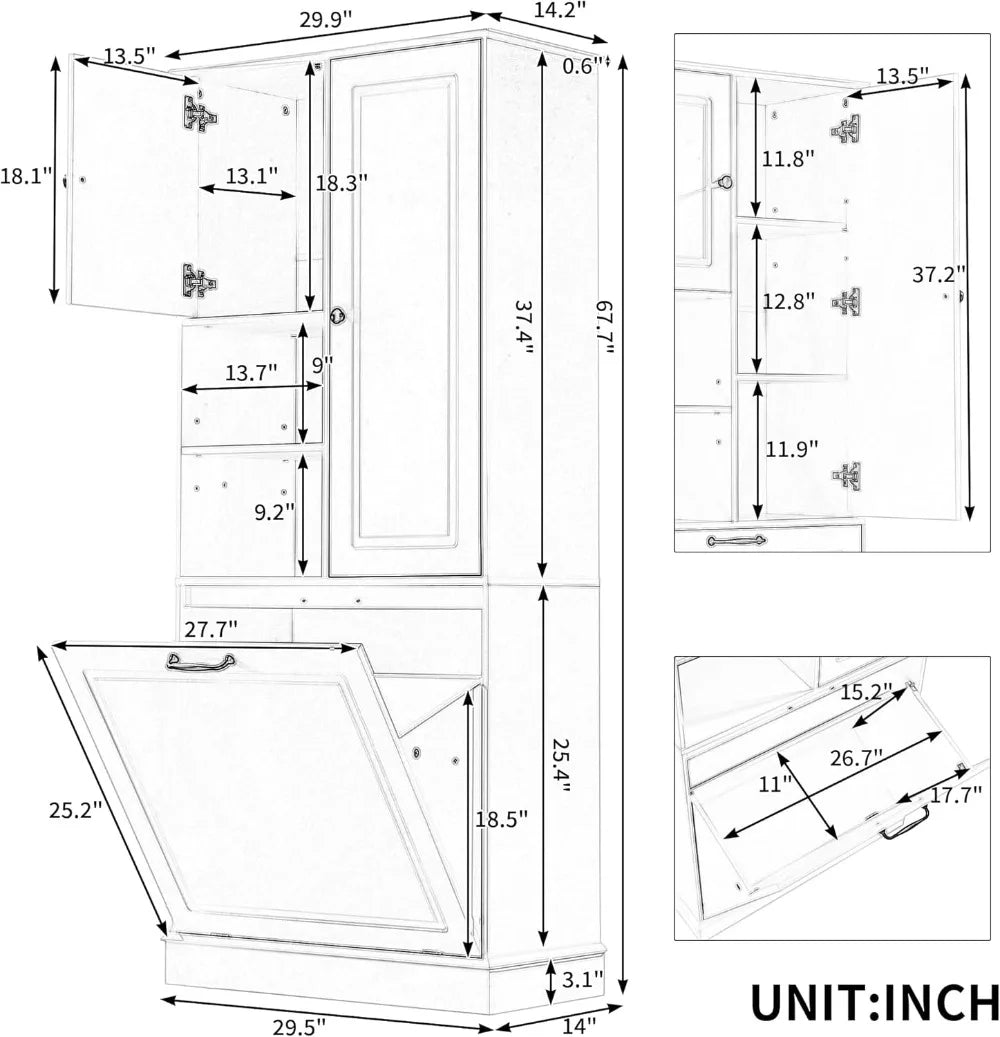 68" Tall Tilt-Out Laundry Hamper Cabinet