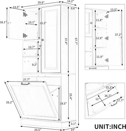 68" Tall Tilt-Out Laundry Hamper Cabinet