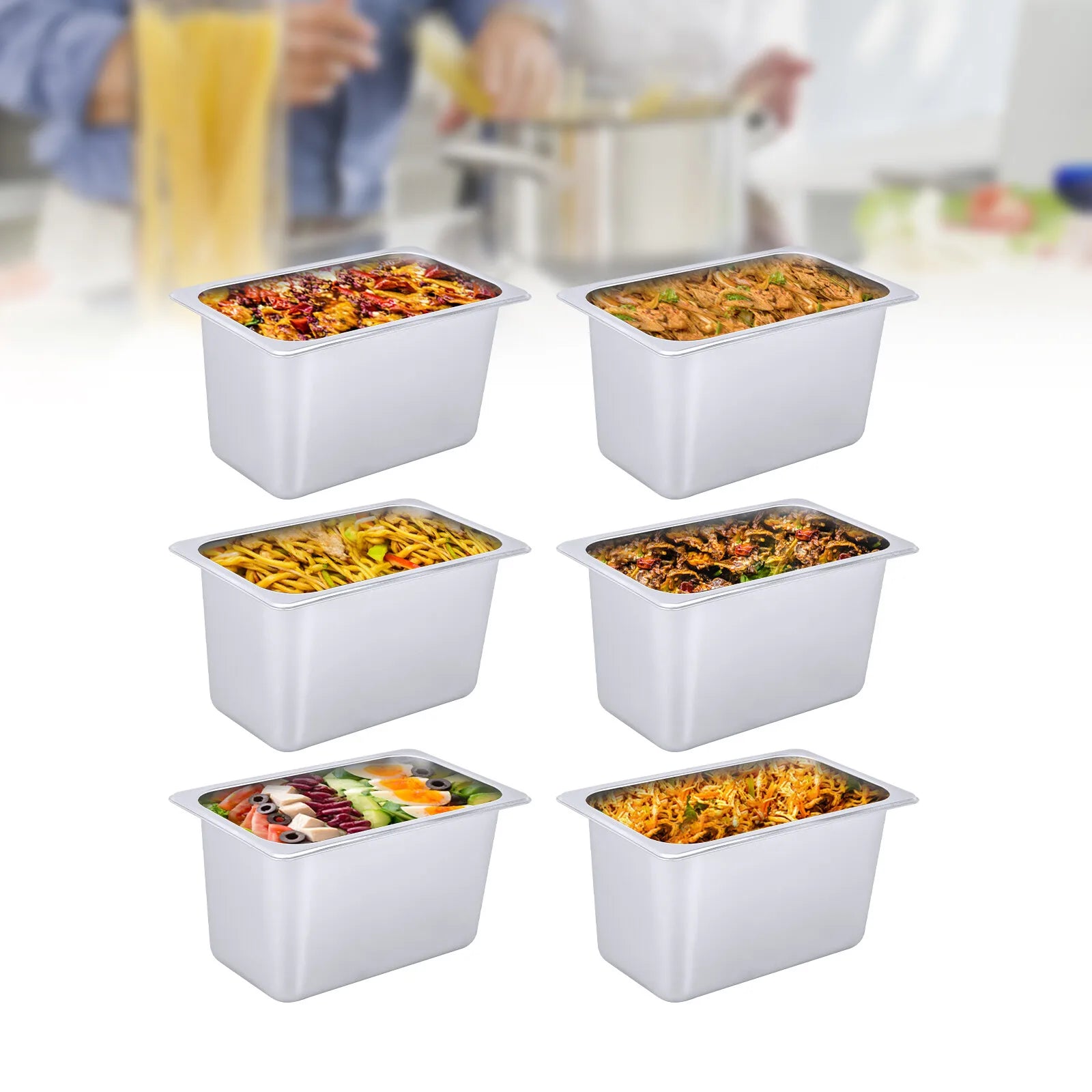 6 x 1/4 Size 6” Deep Stainless Steel Steamer Bins