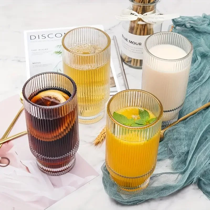 Retro 13.53 oz Glass Cups Set of Six