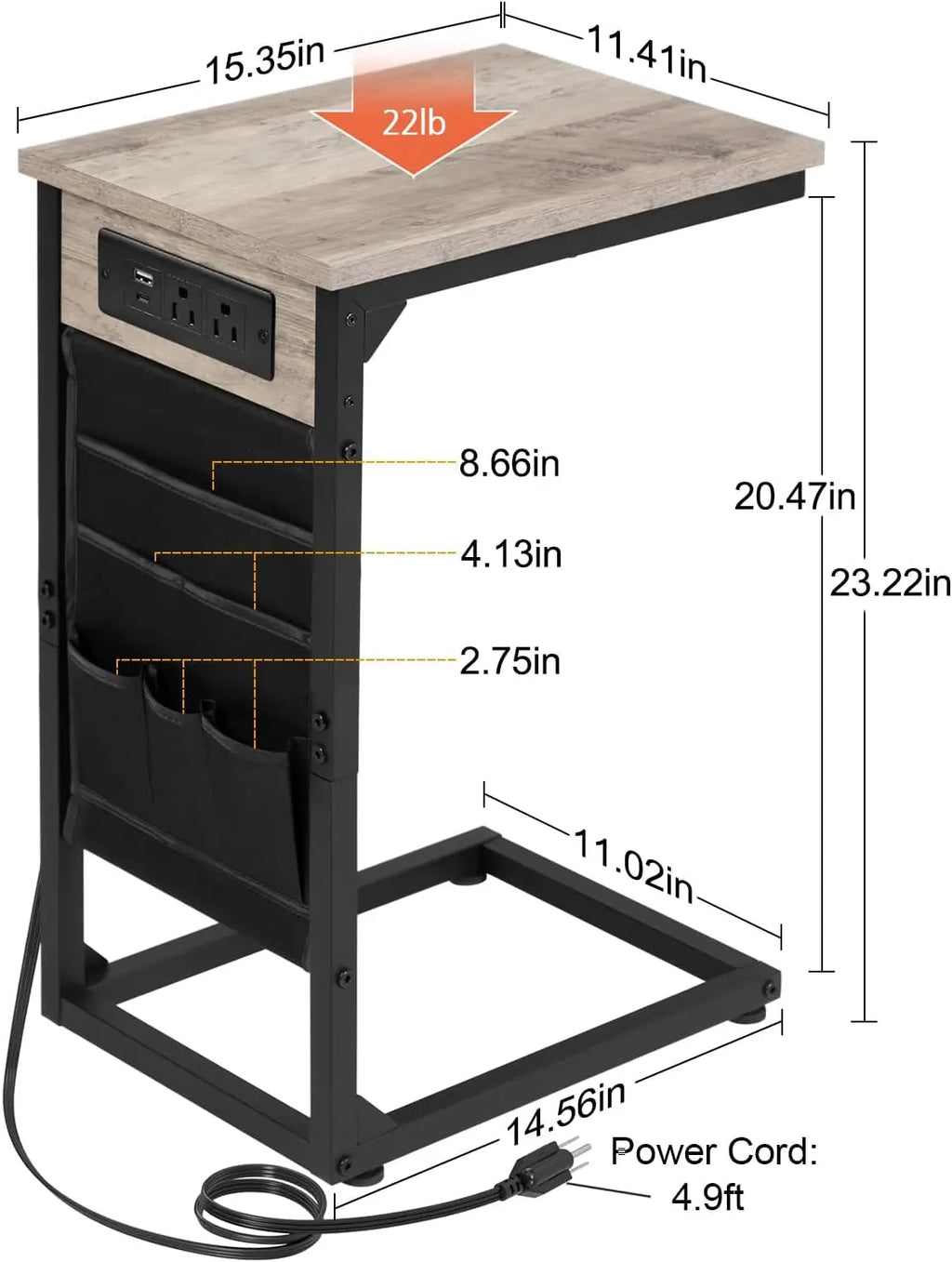 C-Shaped End Table with Charging Station