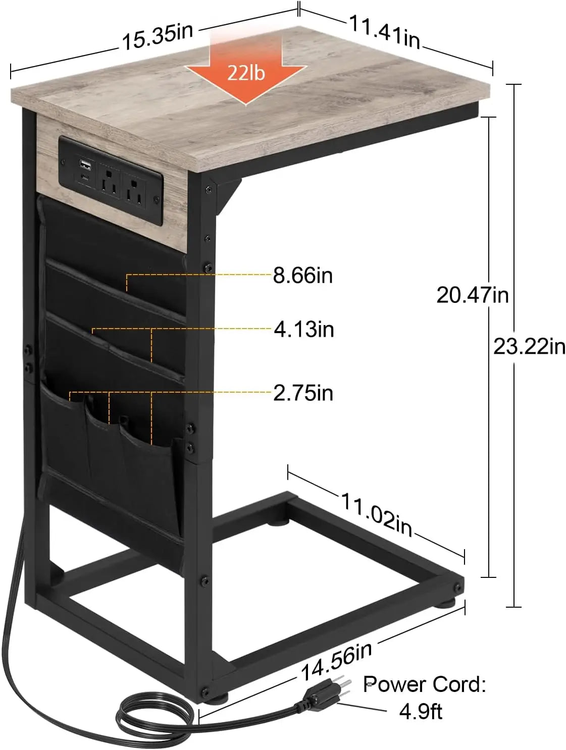C-Shaped End Table with Charging Station