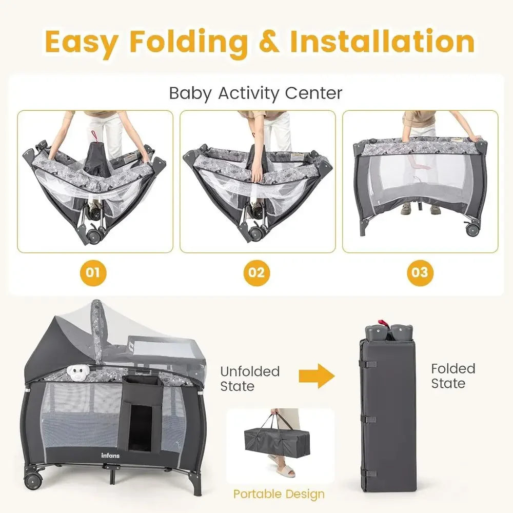 All-in-One Portable Baby Play Yard with Bassinet