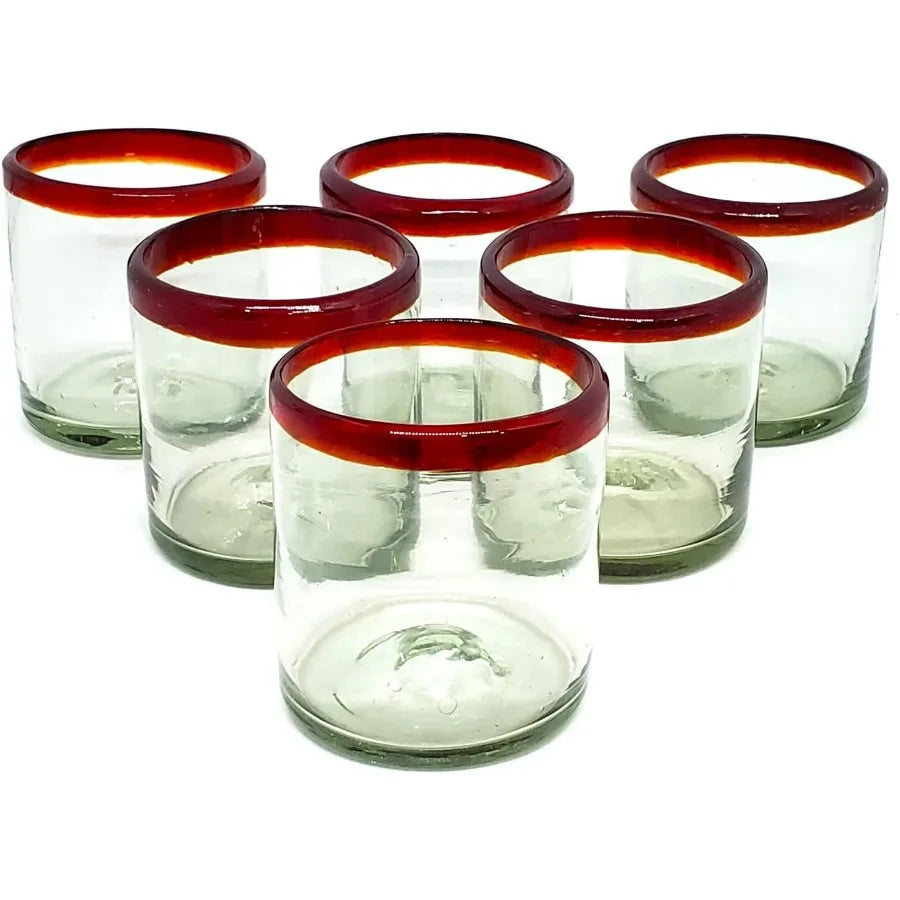Ruby Red Rim 8 oz  Rock Glasses Set of 6