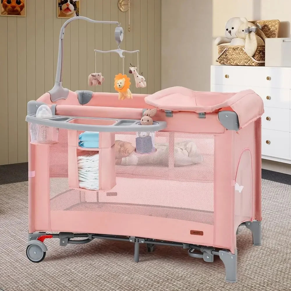 Portable 6-in-1 Baby Play Yard With Crib