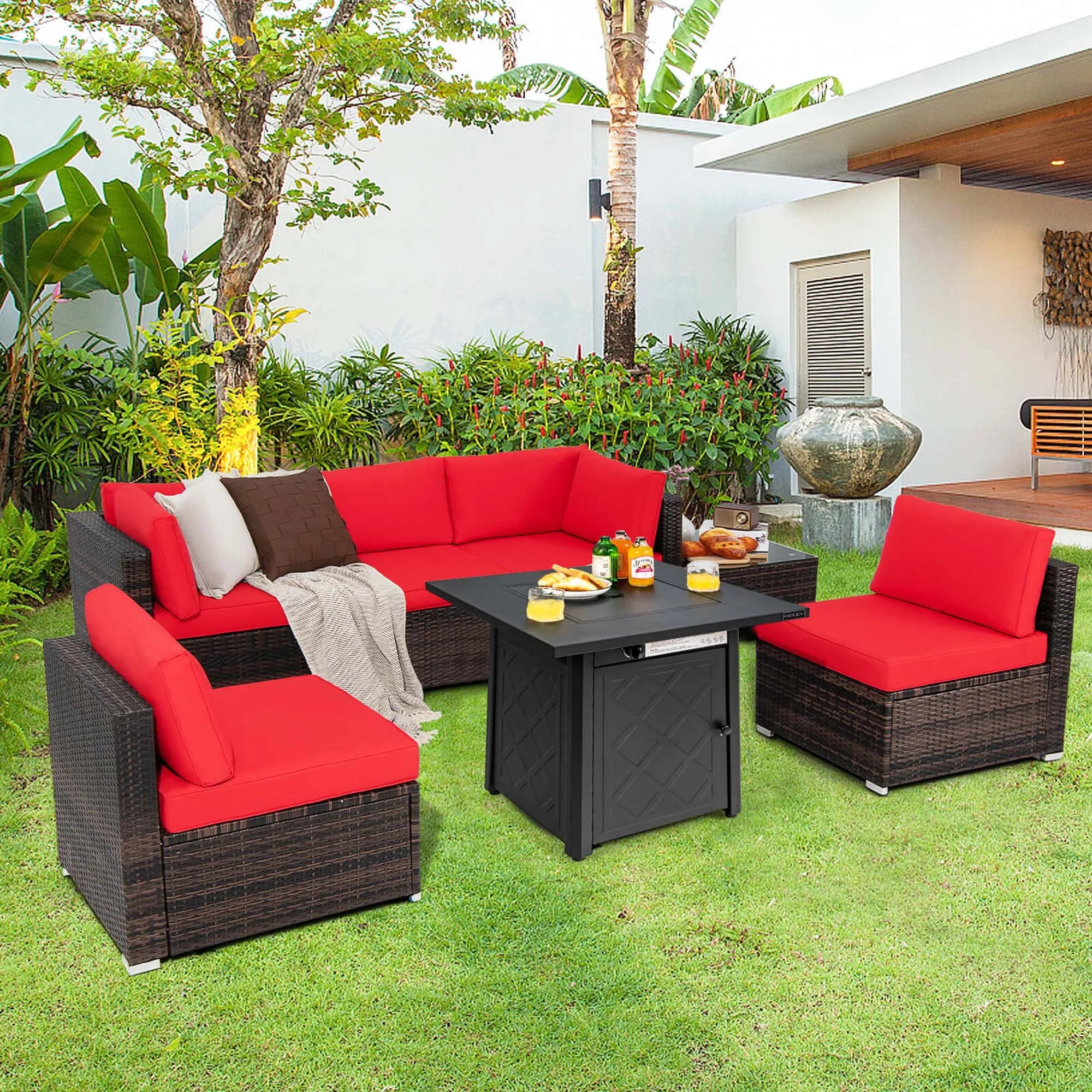 7 PCS Patio Furniture Set/ Fire Pit Table