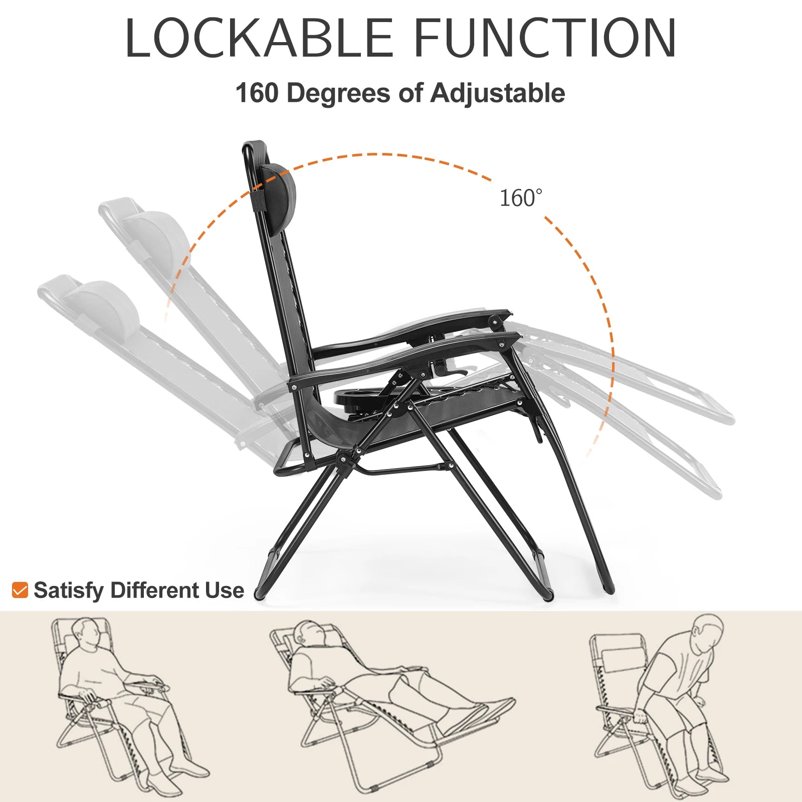 Set of 2 Portable Recliner Camping Lounge Chair