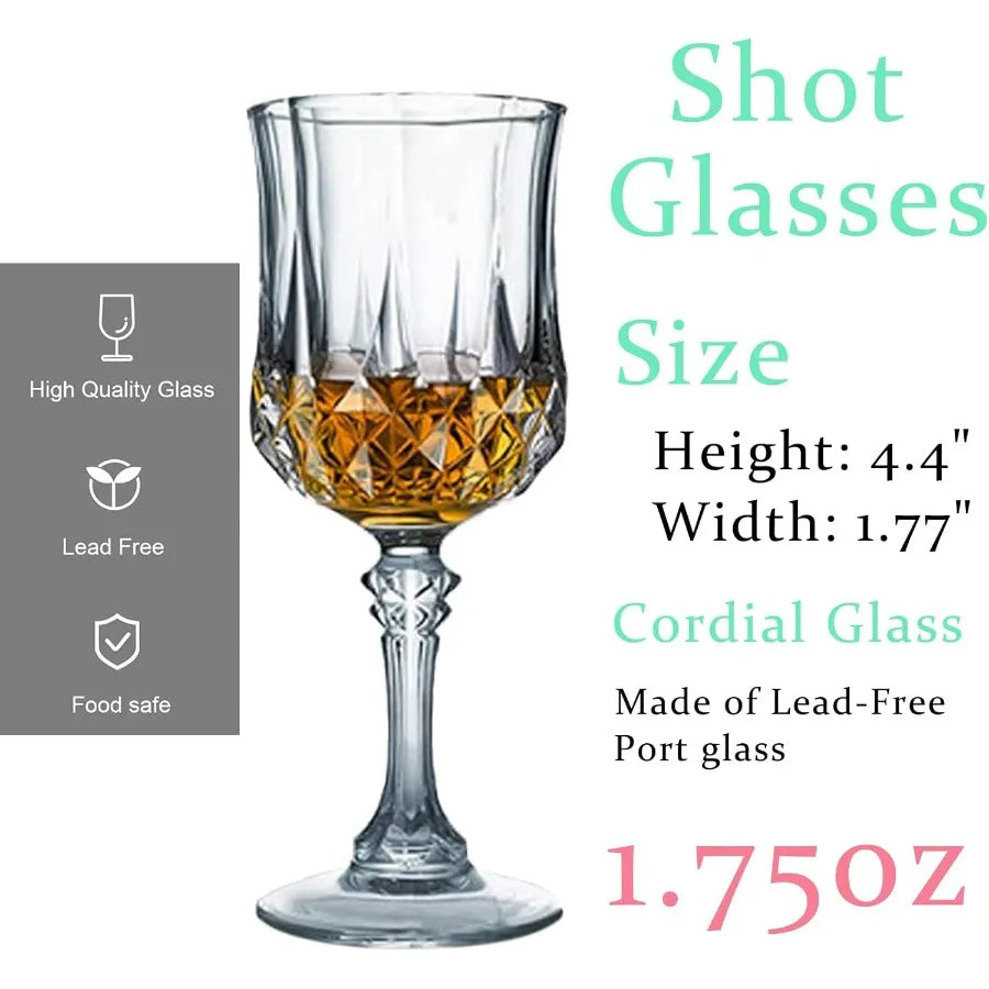 Elegant Stemmed Sherry Port Crystal Shot Glasses