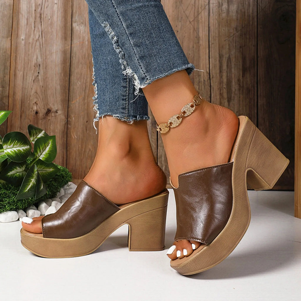 Leather Square Heel Sandals
