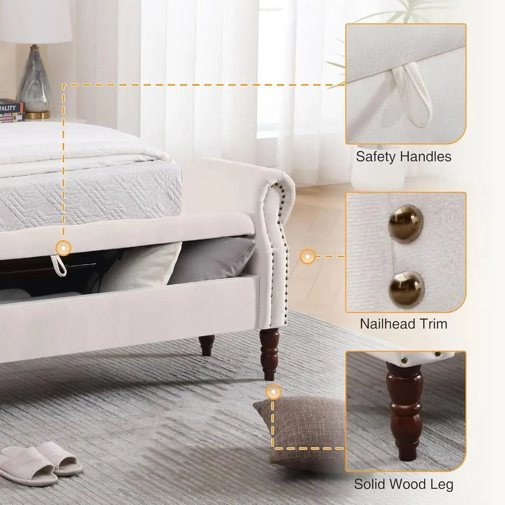 King Size Velvet Storage Bench with Arms
