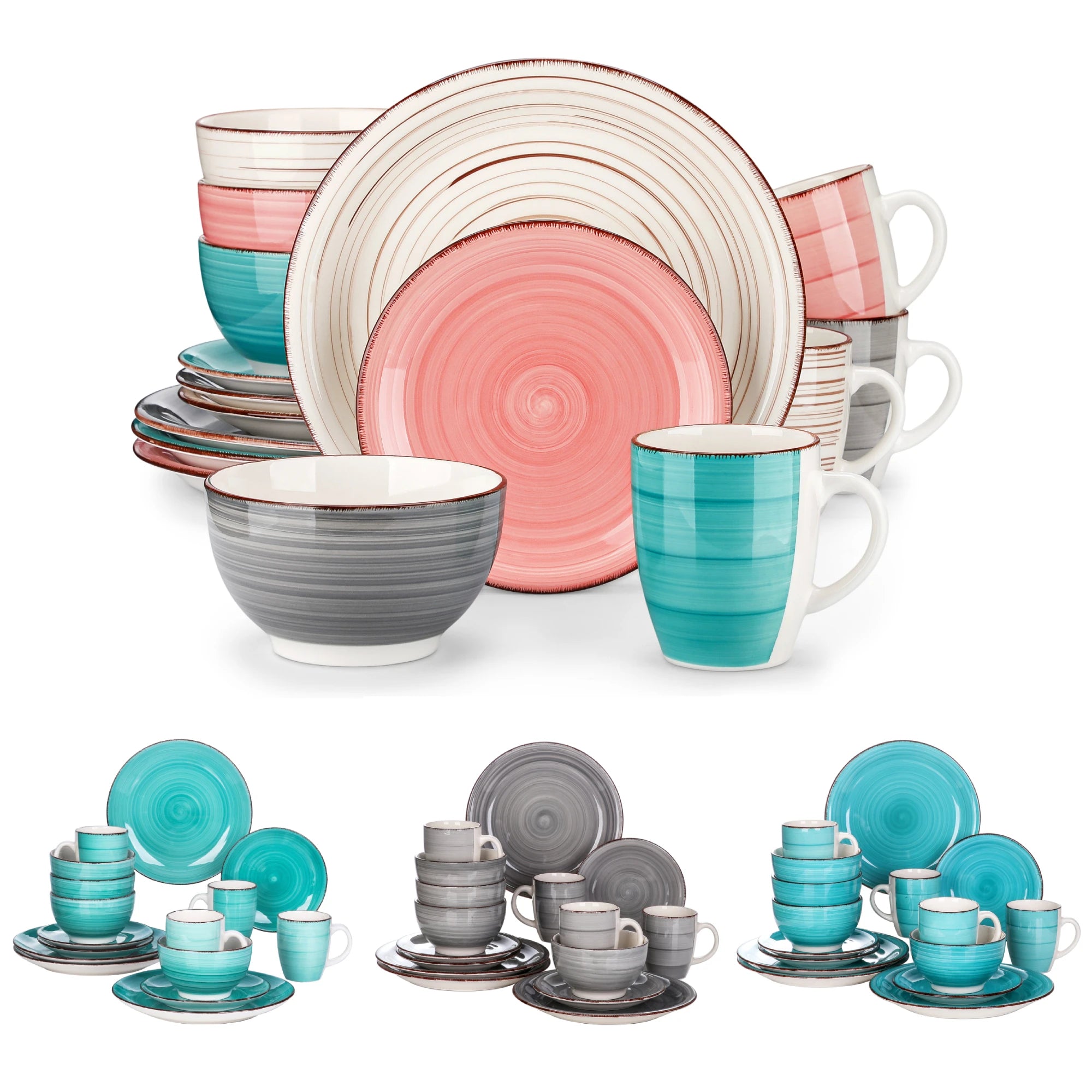 Porcelain Dinner Set Mix-Color Vintage Ceramic
