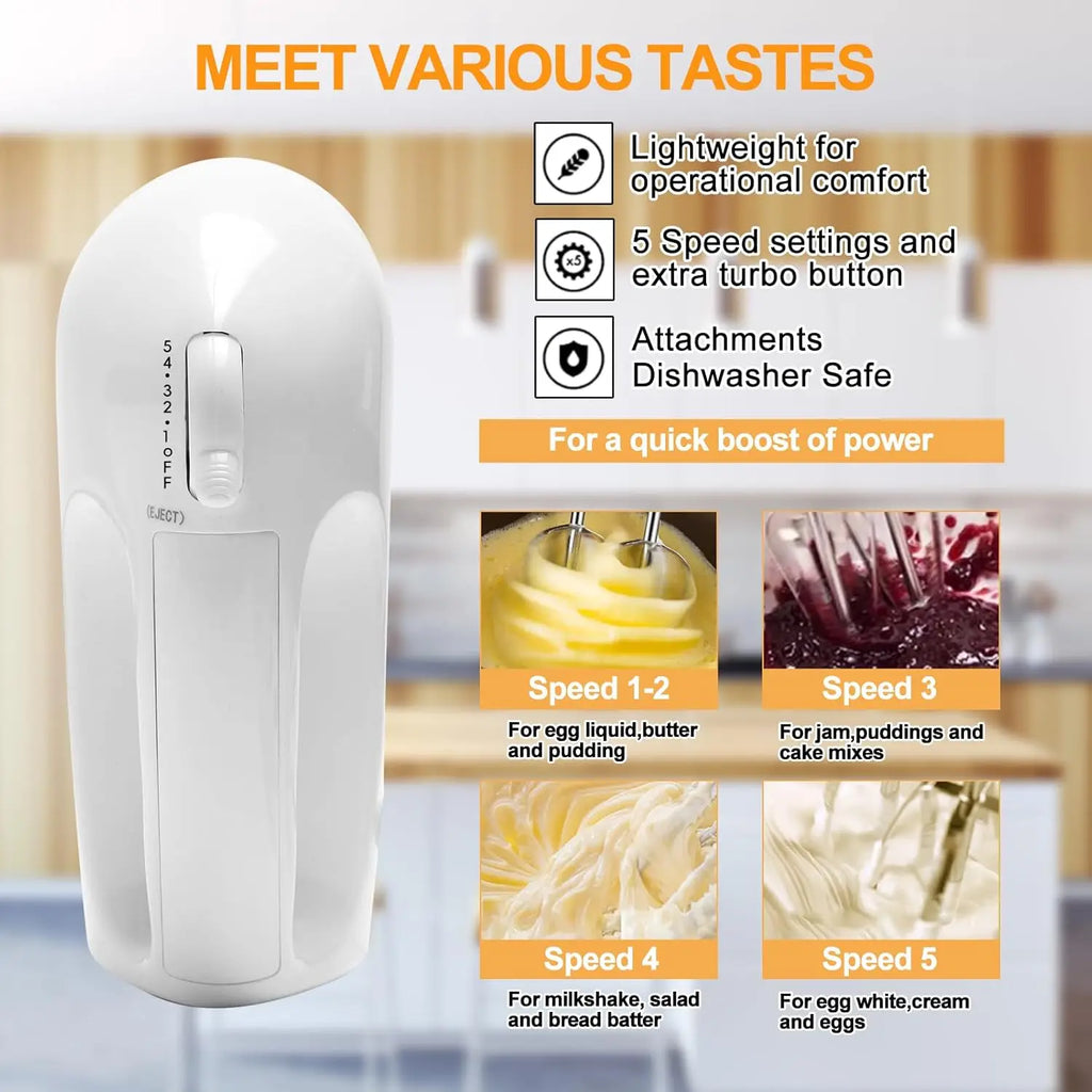 5-Speed Electric Hand Mixer with 4 Nesting Bowls