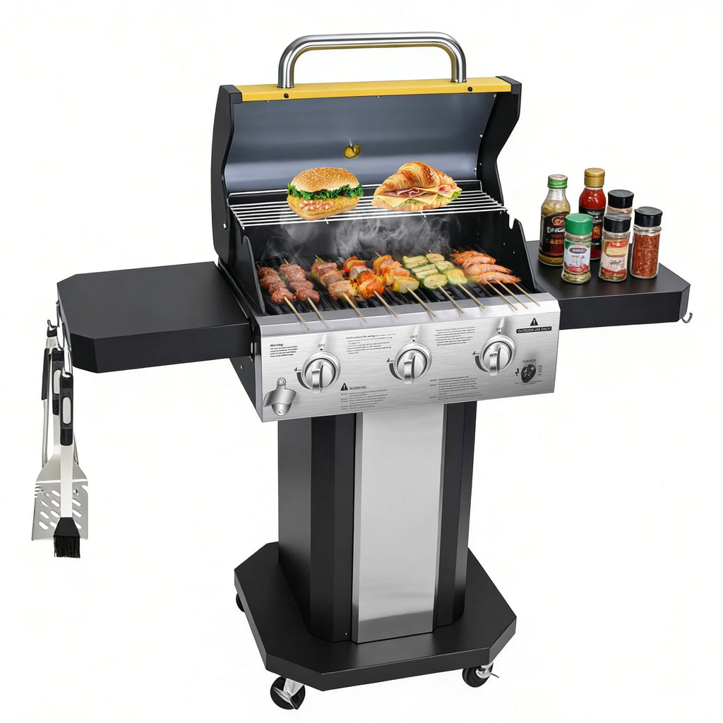 3-Burner Propane Gas Grill with Warming Rack,