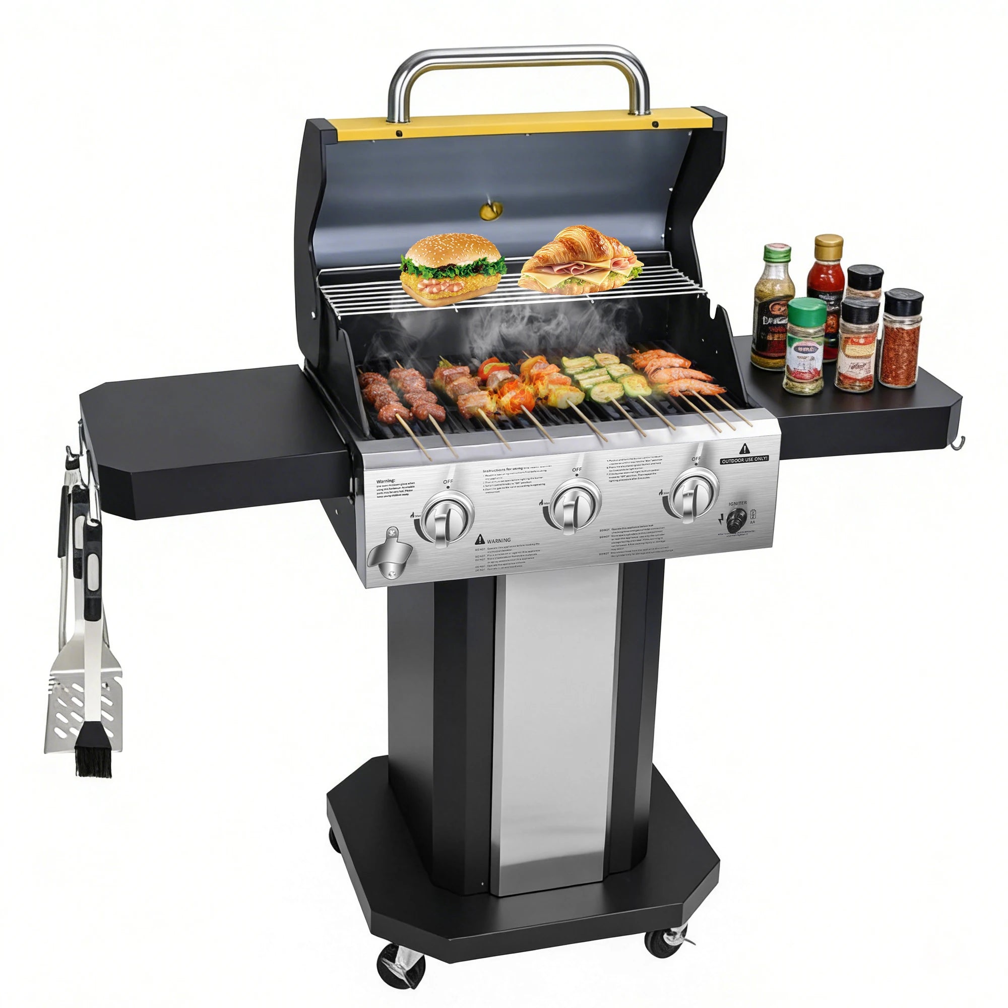 3-Burner Propane Gas Grill with Warming Rack,