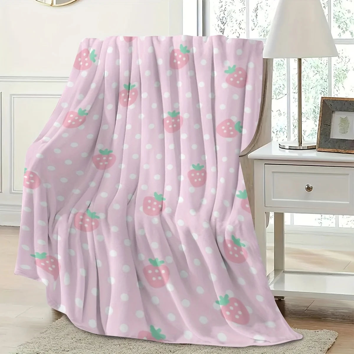 Pink Strawberry Flannel Blanket