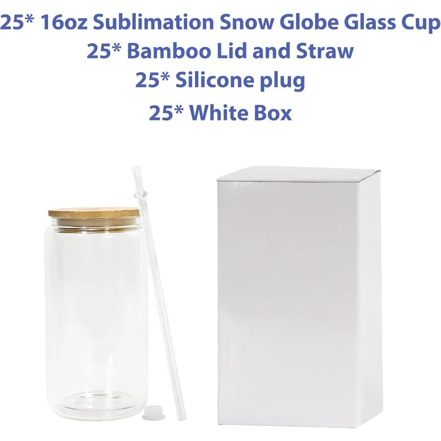 Double Walled 16 oz Cups 25 Pack with Bamboo Lids & Straws