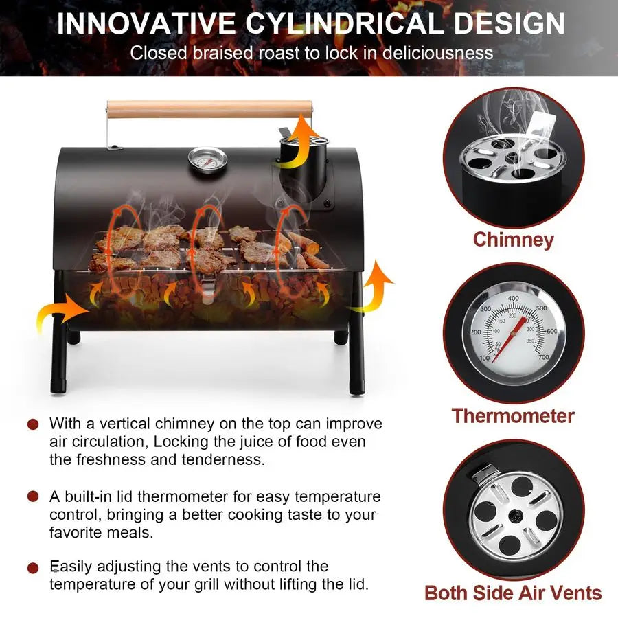 Portable Charcoal Grill with Thermometer