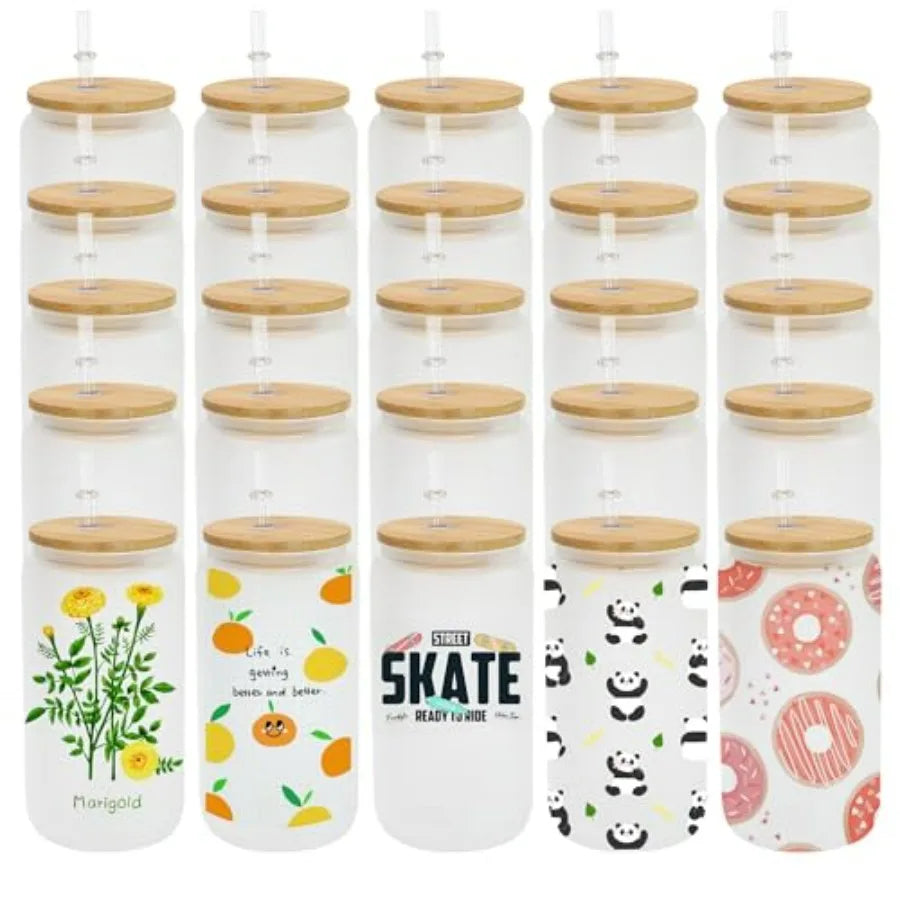 Pack of 25 16 oz Tumblers With Bamboo Lids & Straws