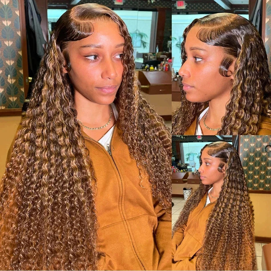 Curly Highlight Wig Lace Front Deep Wave 13x6
