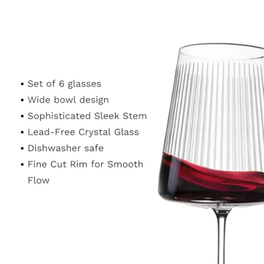 Bordeaux Wine Glass Set of 6 Stemmed Glasses