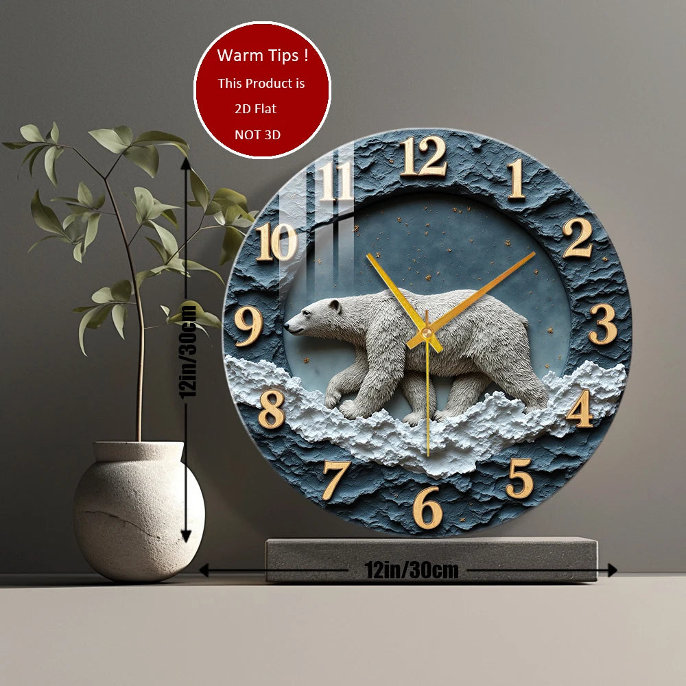 Tempered Glass Wall Clock Polar Bear