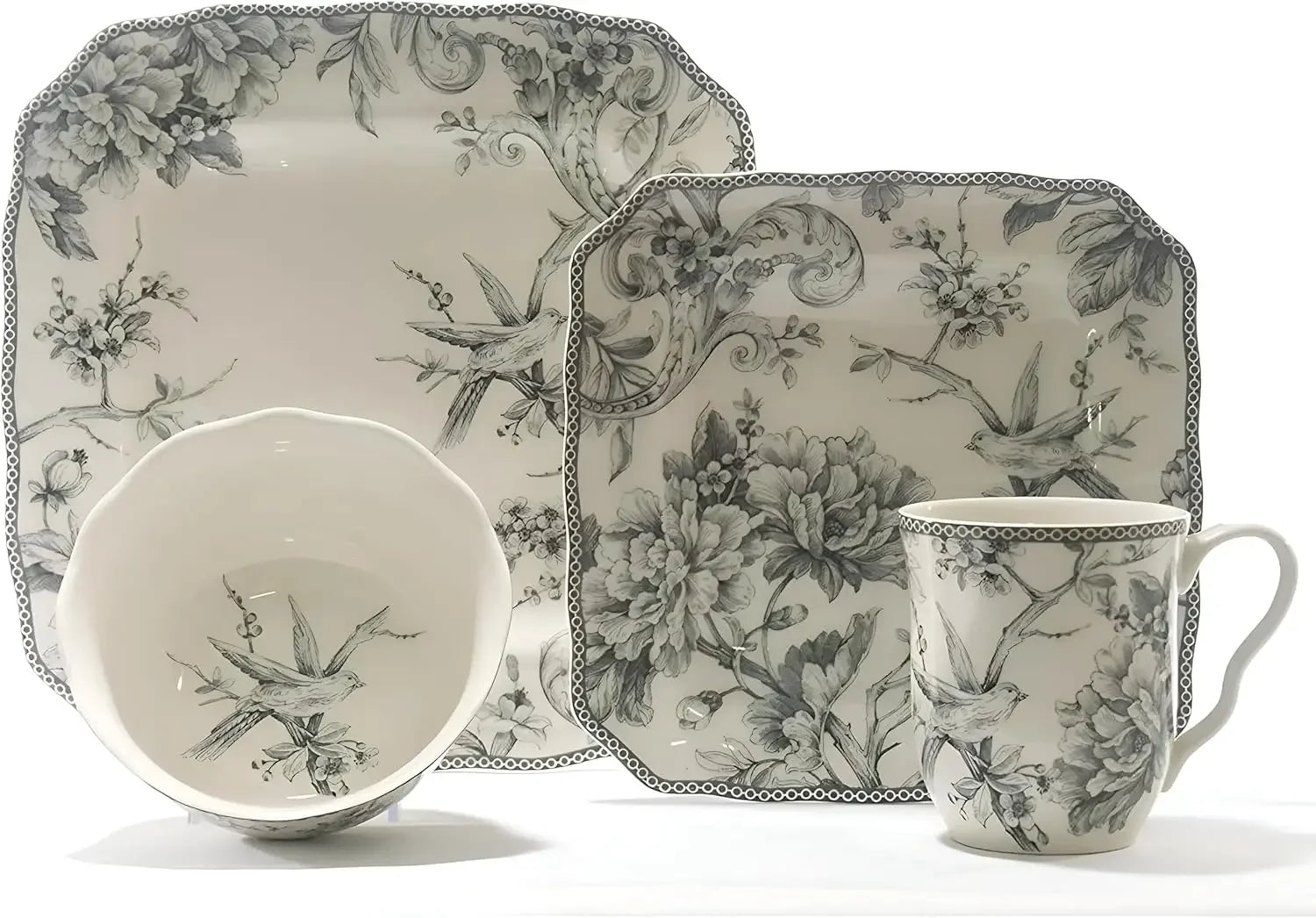 16-Piece Square Floral Dinnerware Set