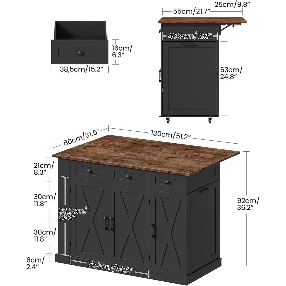 Movable 51.2  Kitchen Island
