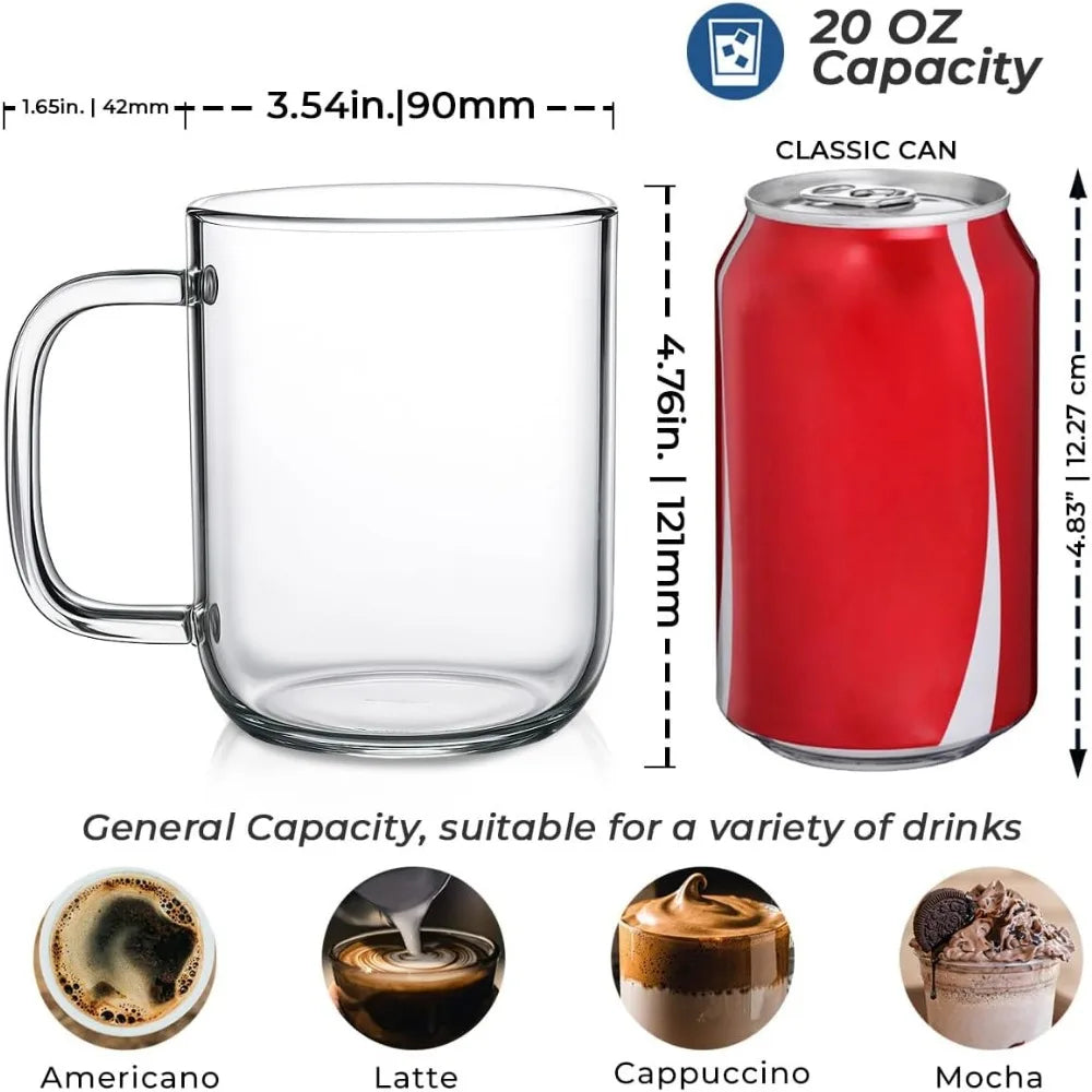 2-Pack 20 oz Extra Large Clear Coffee Mugs