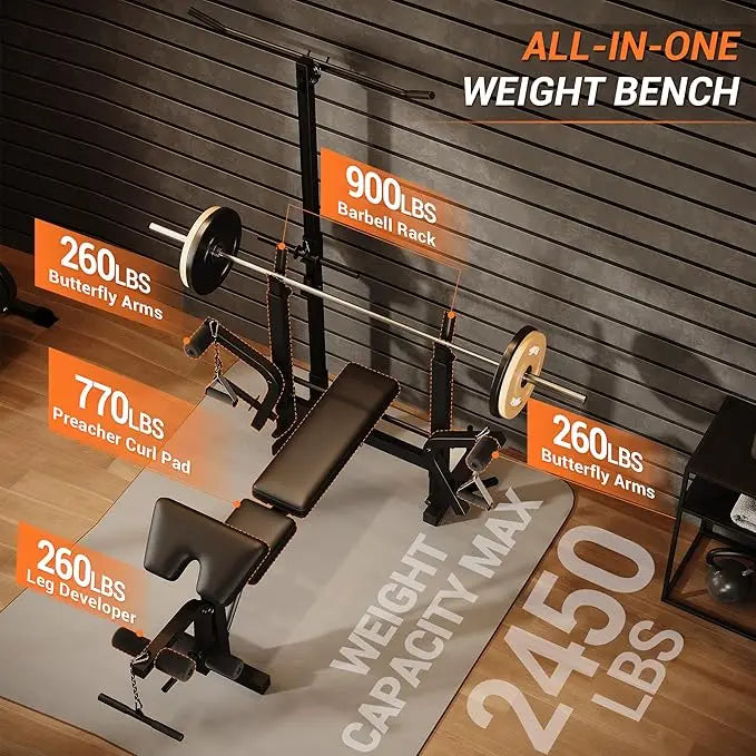 7 IN 1 Weight Bench Set with Squat Rack