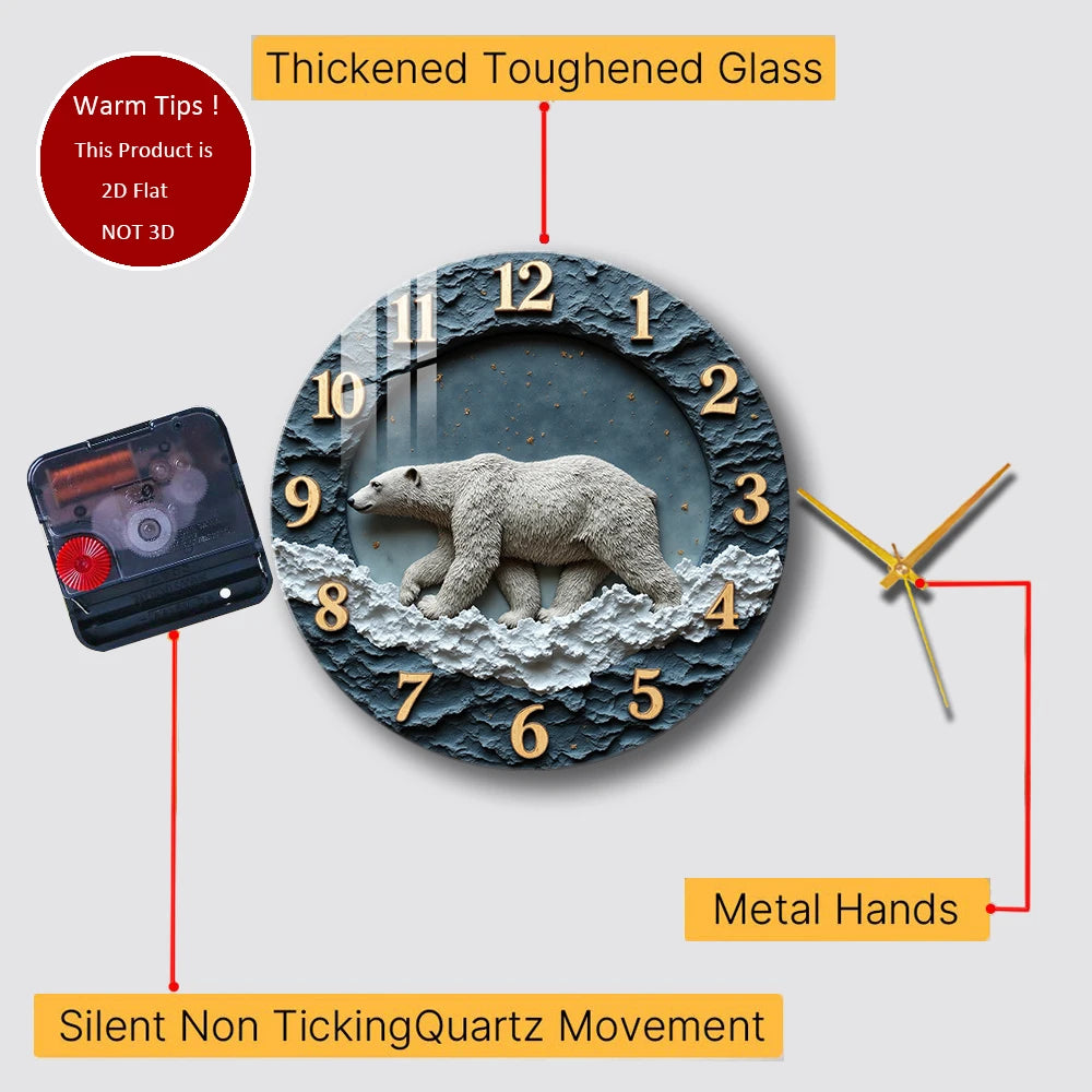 Tempered Glass Wall Clock Polar Bear
