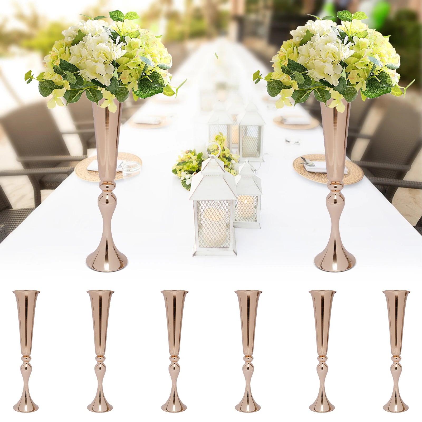 6 PCS - Gold Trumpet Vases