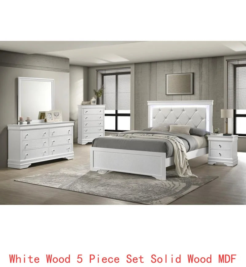 Modern 5-Pc Twin Bedroom Set with LED Headboard