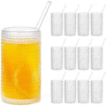 Embossed Clear 16 oz Drinking Glasses Set of 12