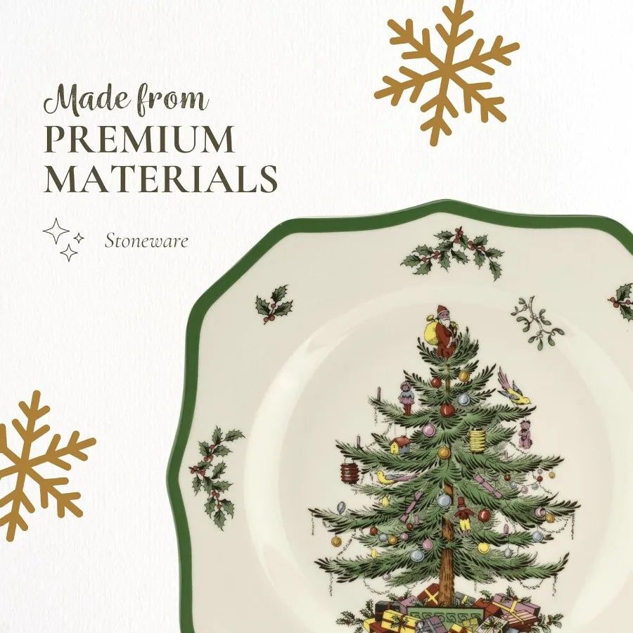 Christmas Tree Scalloped Dinner Plate Set of 4