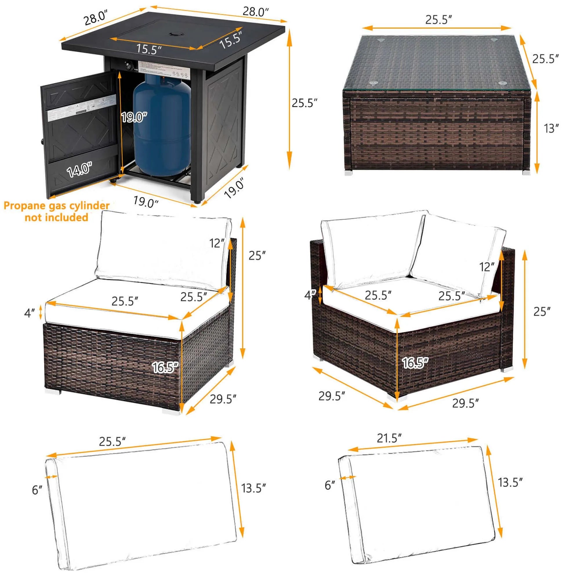 7 PCS Patio Furniture Set/ Fire Pit Table