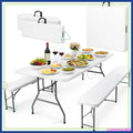 6 Ft White Folding Table Set with 2 Benches
