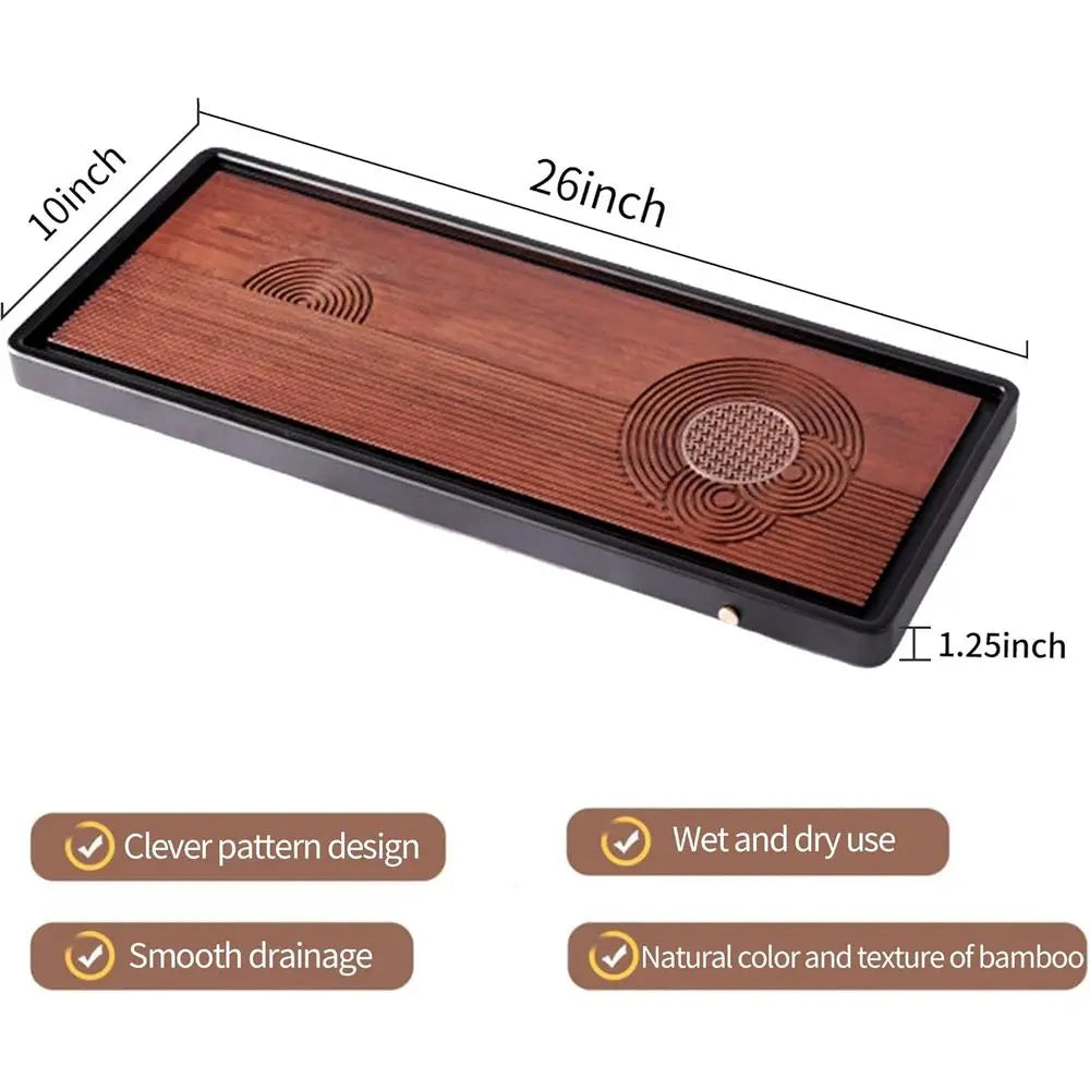 Bamboo Tea Tray with Integrated Water Basin