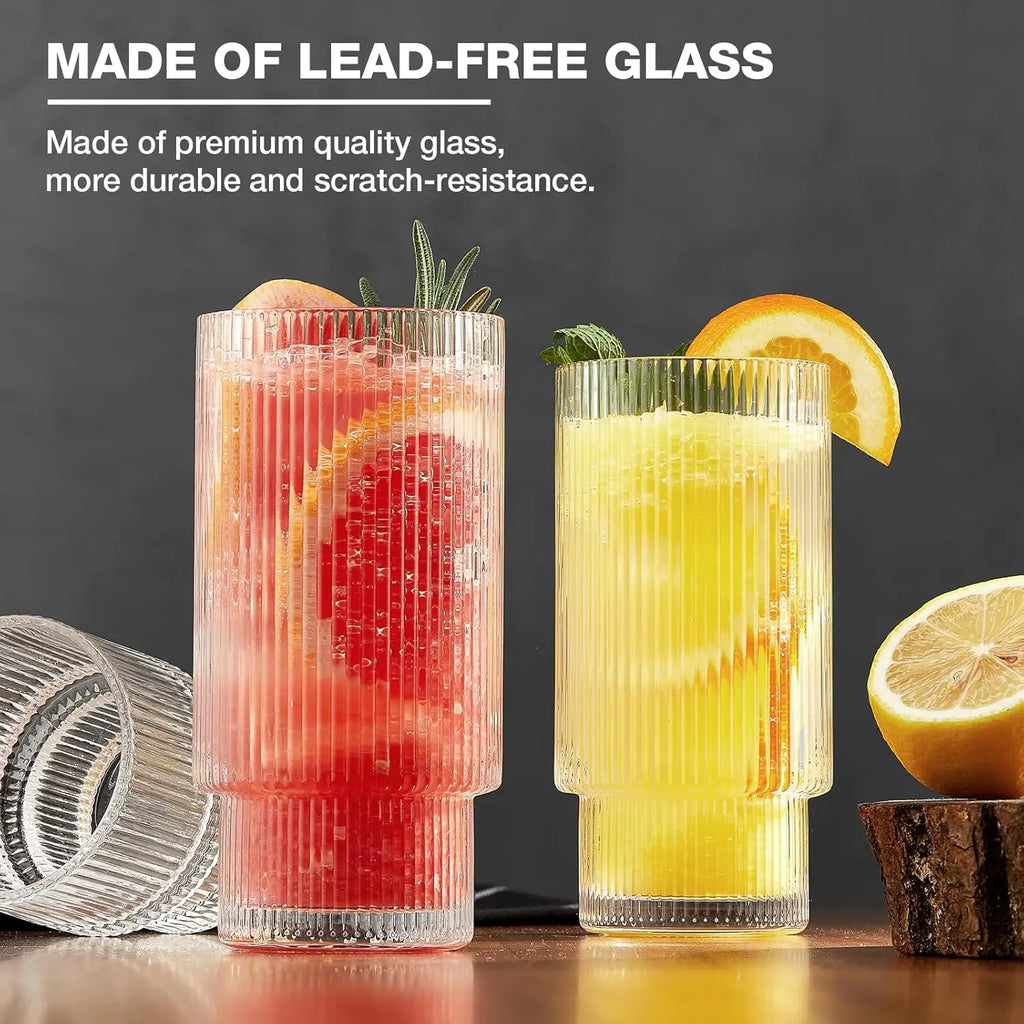 Ribbed  16 oz Highball Drinking Glasses